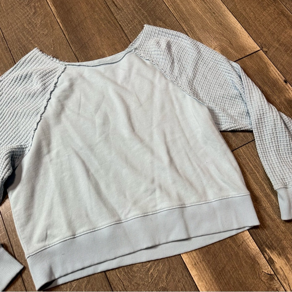 American Eagle Baby Blue Off Shoulder Pullover