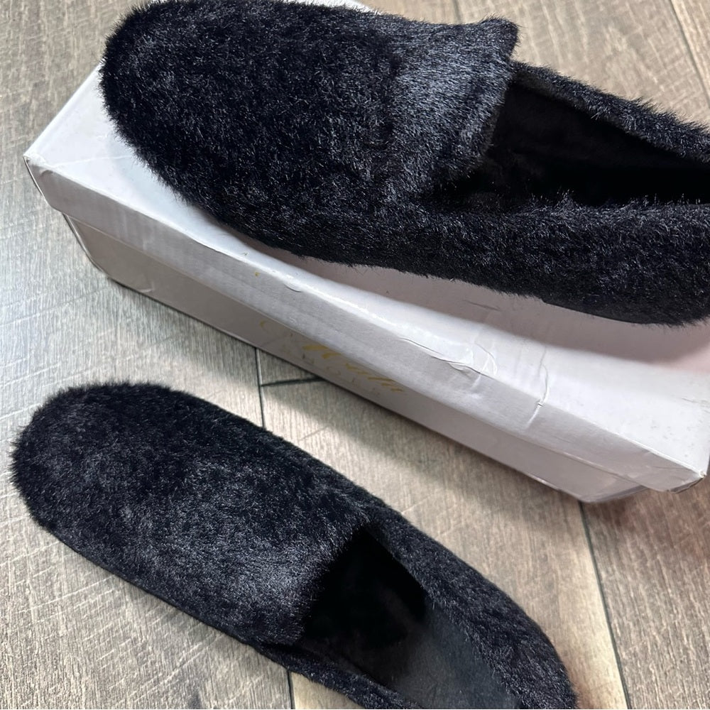 ACata Fuzzy Black Slide On Shoes
