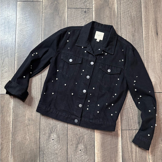 Tgla Pearl Studded Button Down Denim Jacket