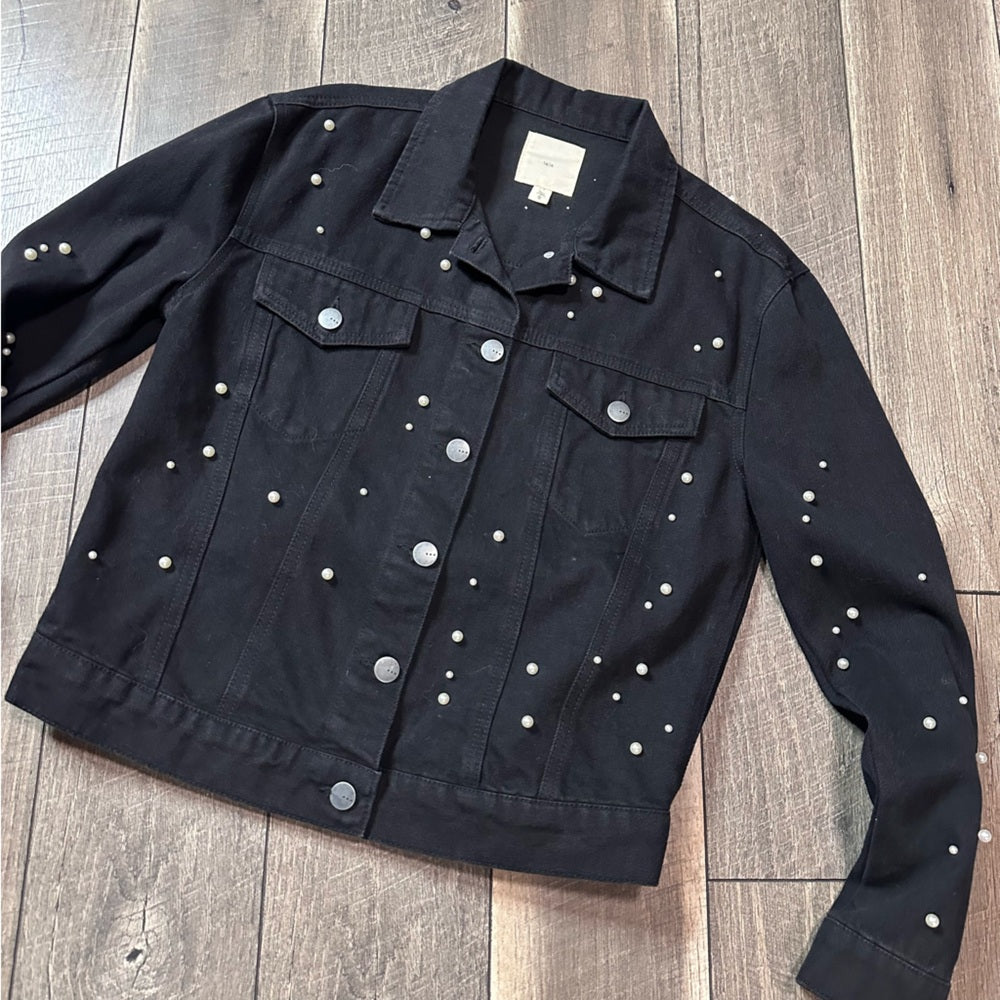 Tgla Pearl Studded Button Down Denim Jacket