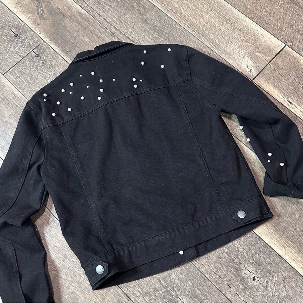 Tgla Pearl Studded Button Down Denim Jacket
