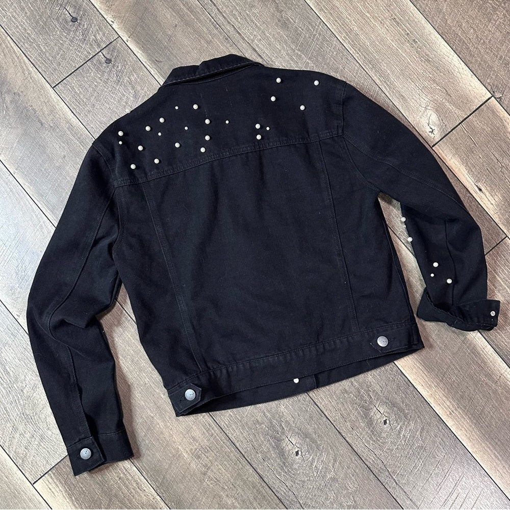 Tgla Pearl Studded Button Down Denim Jacket