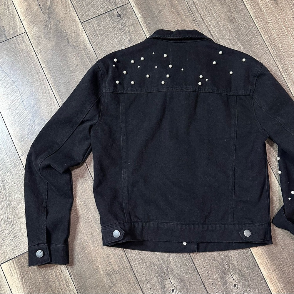 Tgla Pearl Studded Button Down Denim Jacket