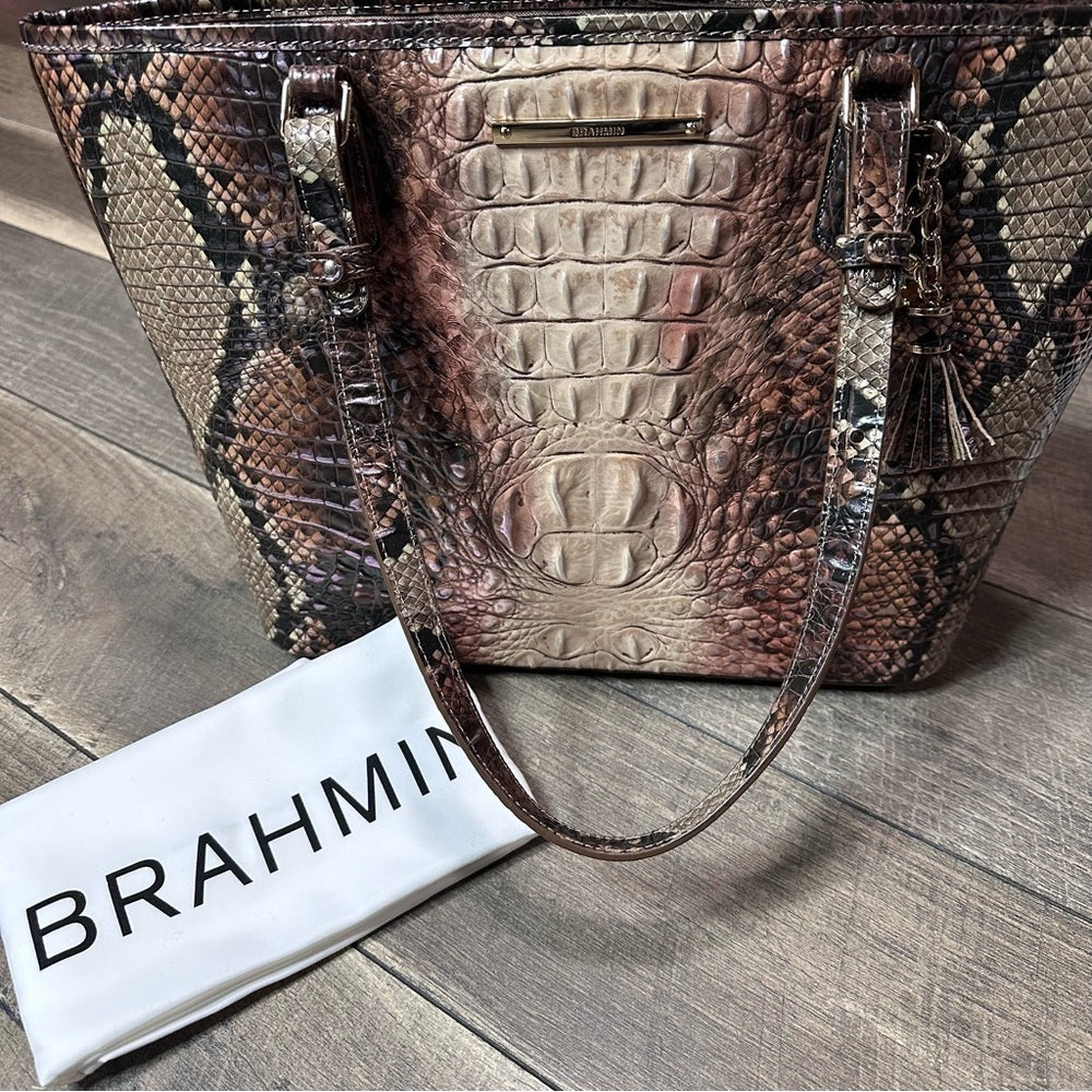 Brahmin Medium Asher Croc-Embossed Leather Tote Bag