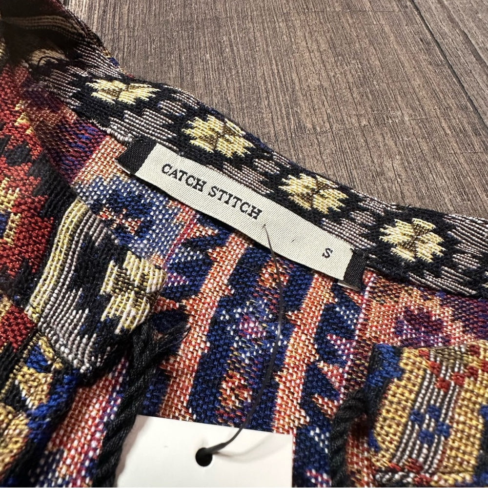 Catch Stitch Open Front Long Sleeve Top