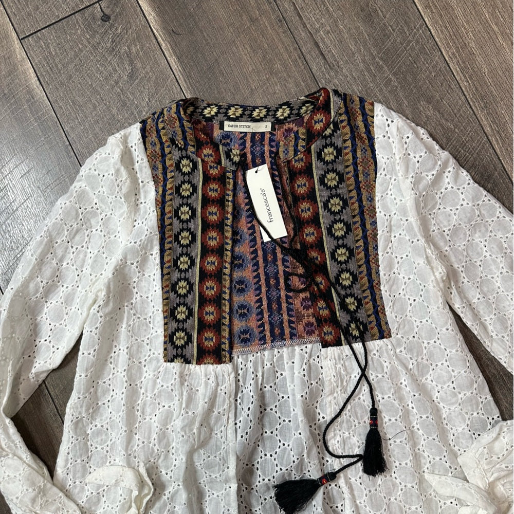 Catch Stitch Open Front Long Sleeve Top
