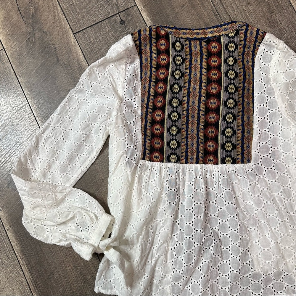 Catch Stitch Open Front Long Sleeve Top