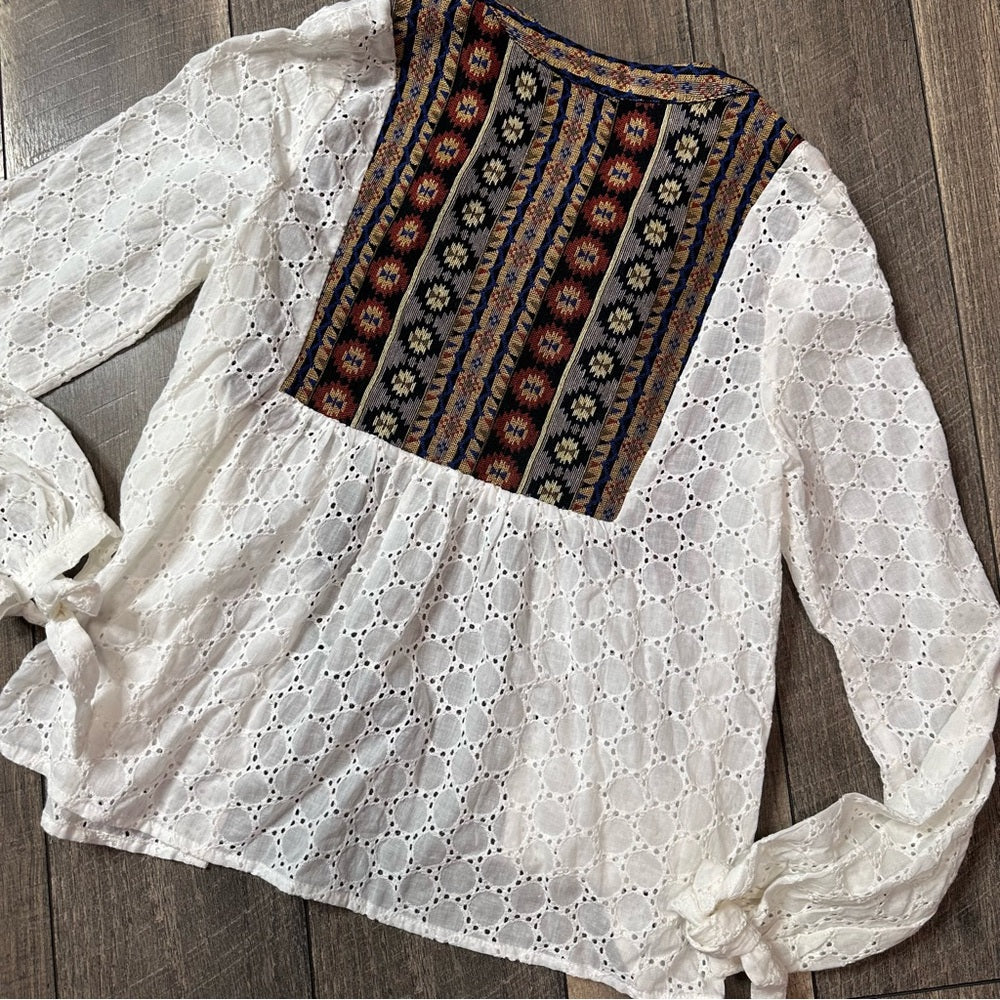 Catch Stitch Open Front Long Sleeve Top