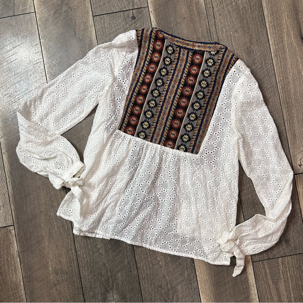Catch Stitch Open Front Long Sleeve Top