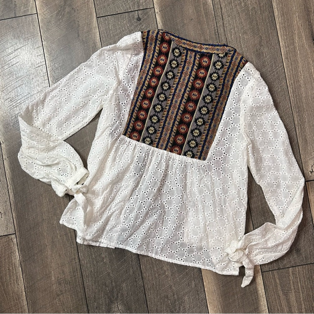 Catch Stitch Open Front Long Sleeve Top