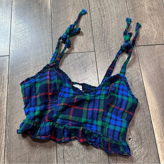 Aerie Plaid Crop Ruffle Tank