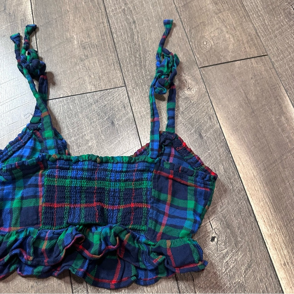 Aerie Plaid Crop Ruffle Tank