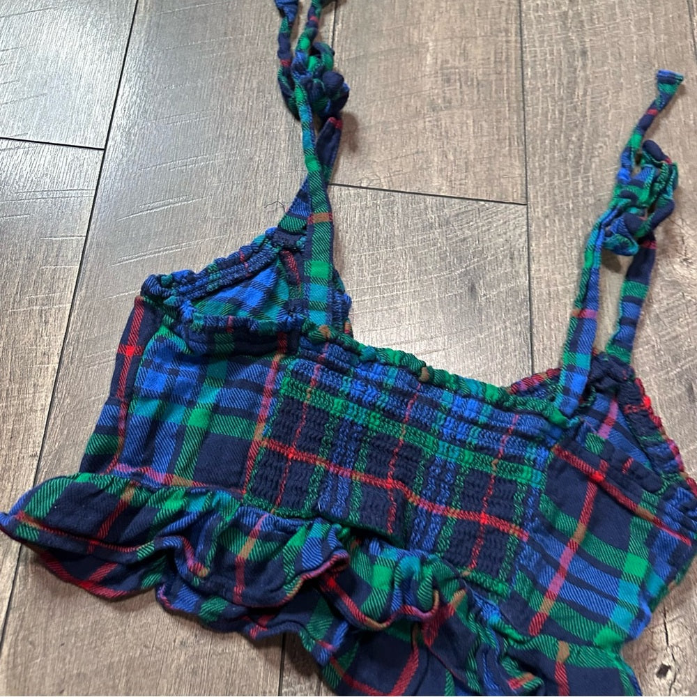 Aerie Plaid Crop Ruffle Tank