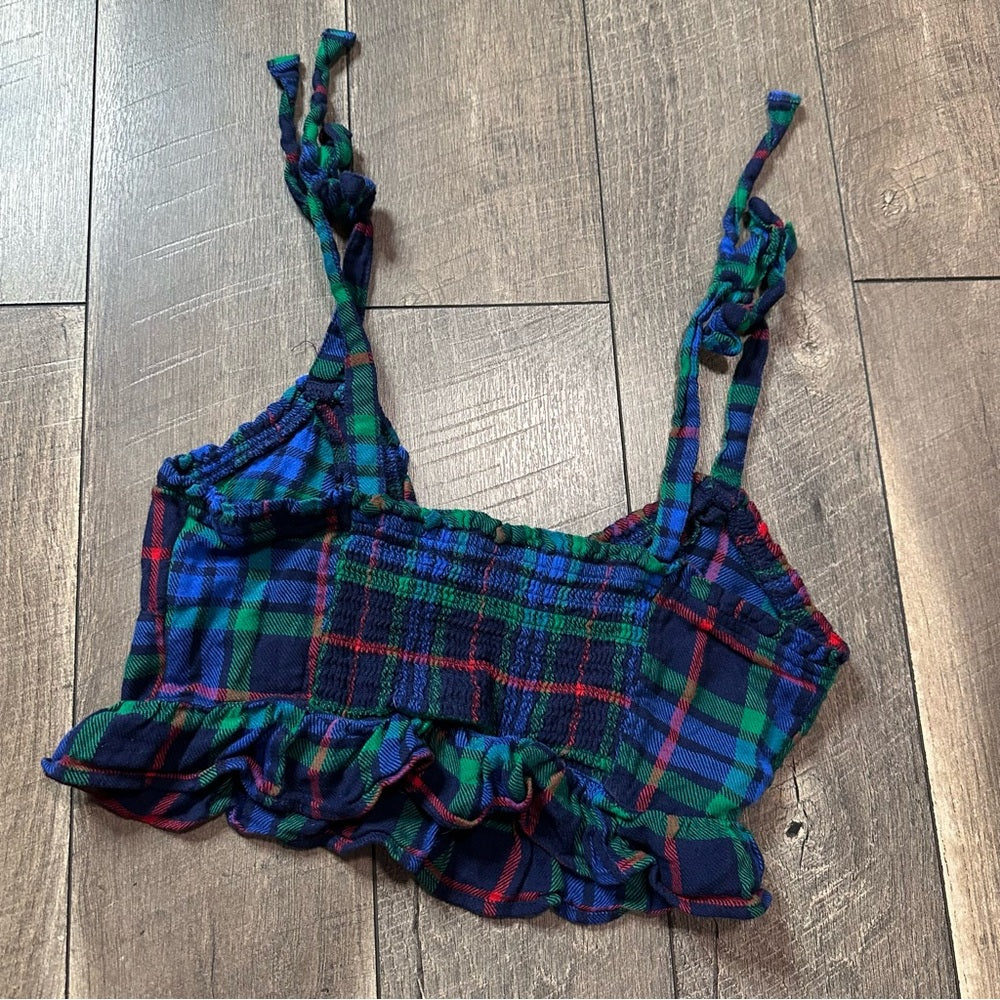 Aerie Plaid Crop Ruffle Tank