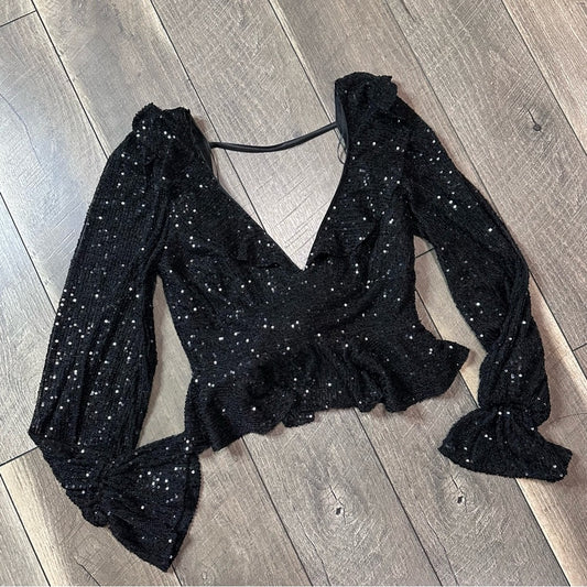 Privy Sequin Long Sleeve Babydoll Top