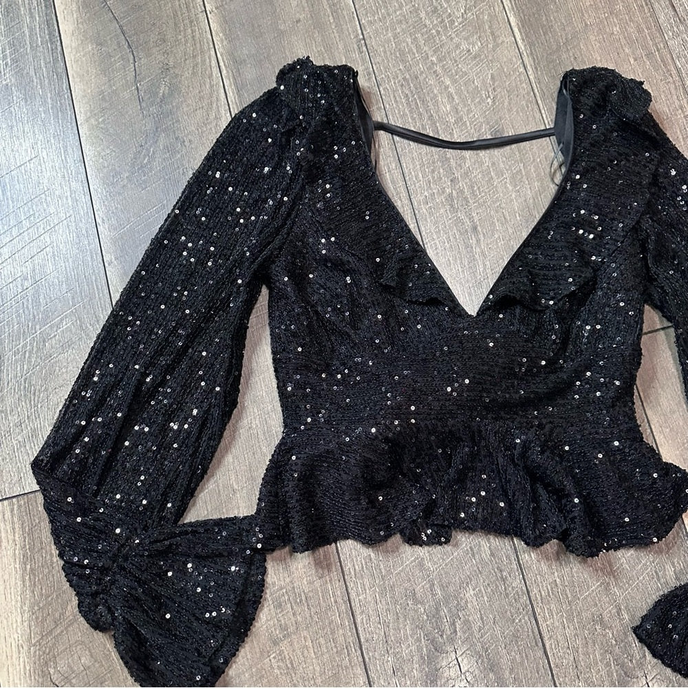 Privy Sequin Long Sleeve Babydoll Top