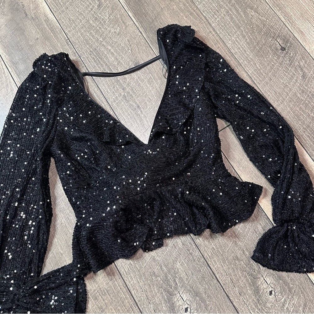 Privy Sequin Long Sleeve Babydoll Top