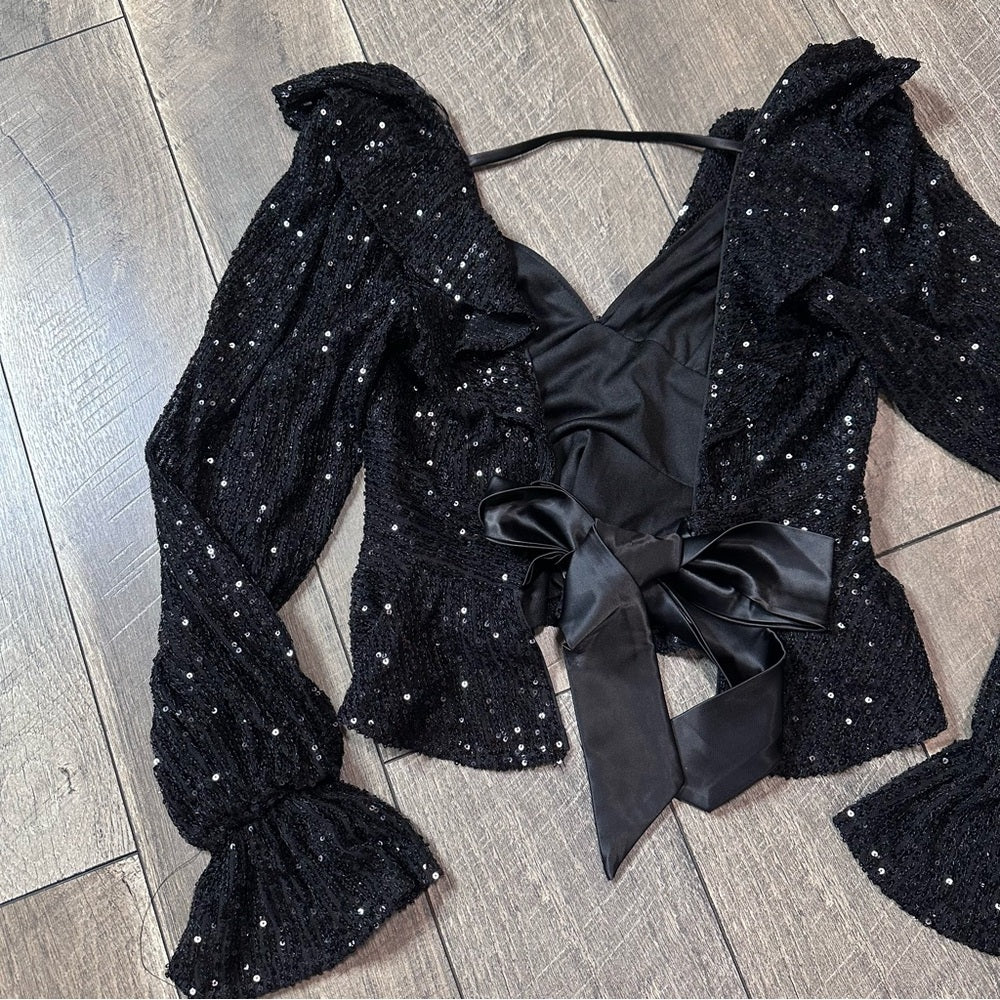 Privy Sequin Long Sleeve Babydoll Top