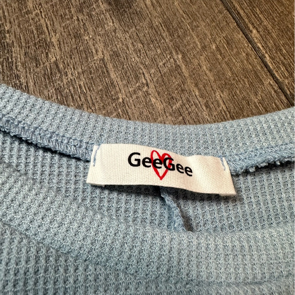GeeGee Waffleknit Open Back Short Sleeve Top
