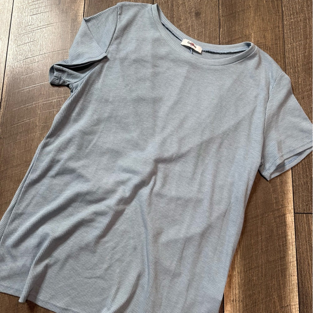 GeeGee Waffleknit Open Back Short Sleeve Top
