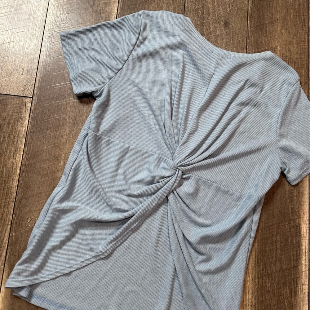 GeeGee Waffleknit Open Back Short Sleeve Top