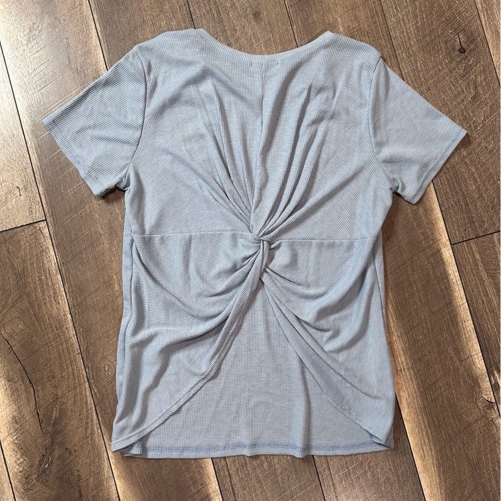 GeeGee Waffleknit Open Back Short Sleeve Top