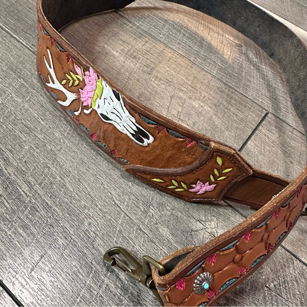 Western Skull Hand Tool Leather Belt