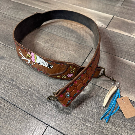 Western Skull Hand Tool Leather Belt