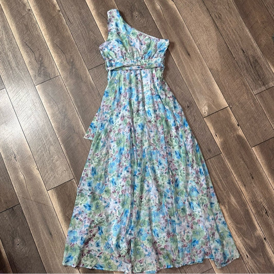 big Hit Single Shoulder Floral Maxi Dress