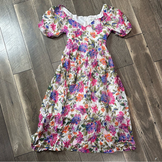 Pinch Floral Puff Sleeve Midi Dress