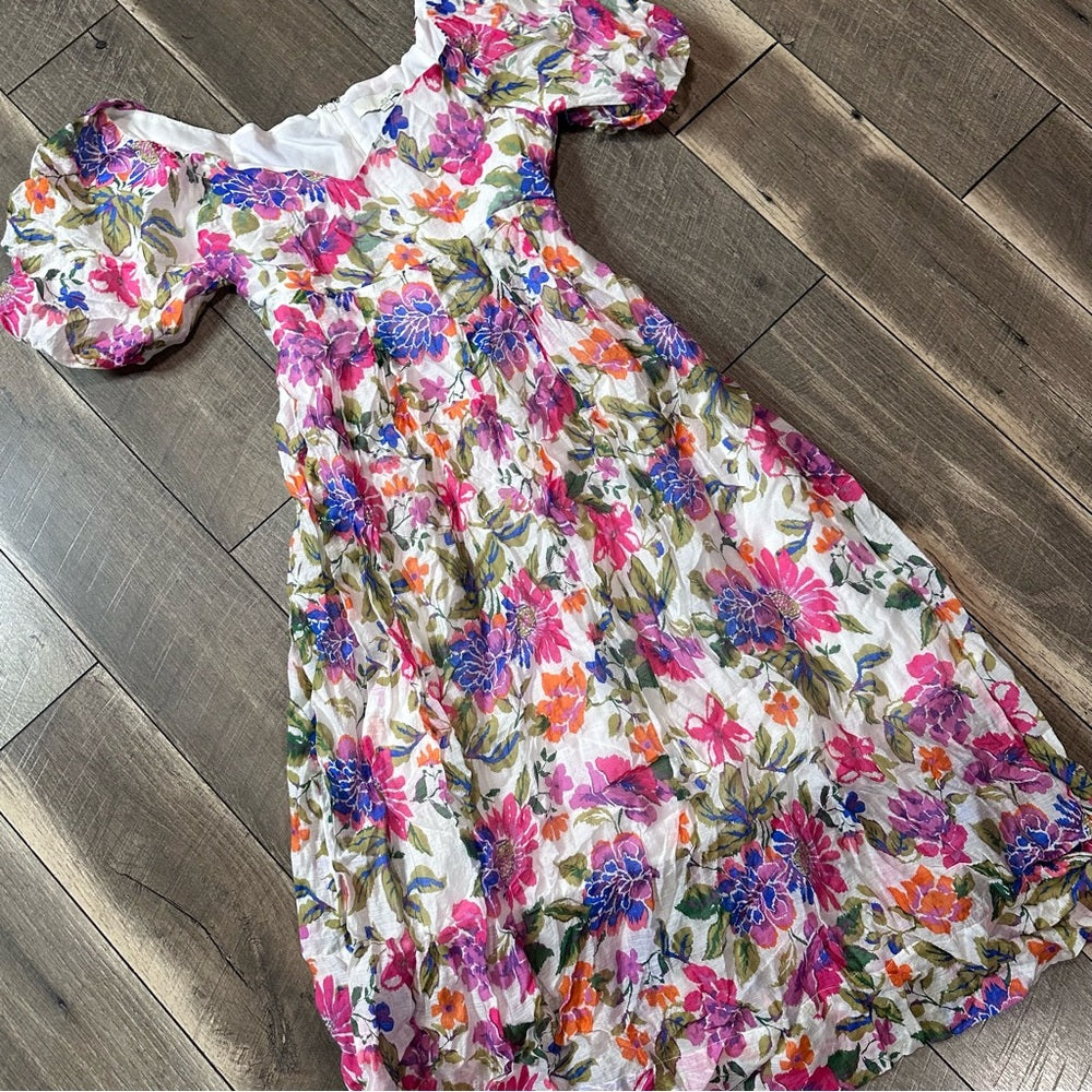 Pinch Floral Puff Sleeve Midi Dress