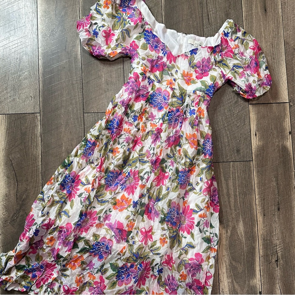 Pinch Floral Puff Sleeve Midi Dress
