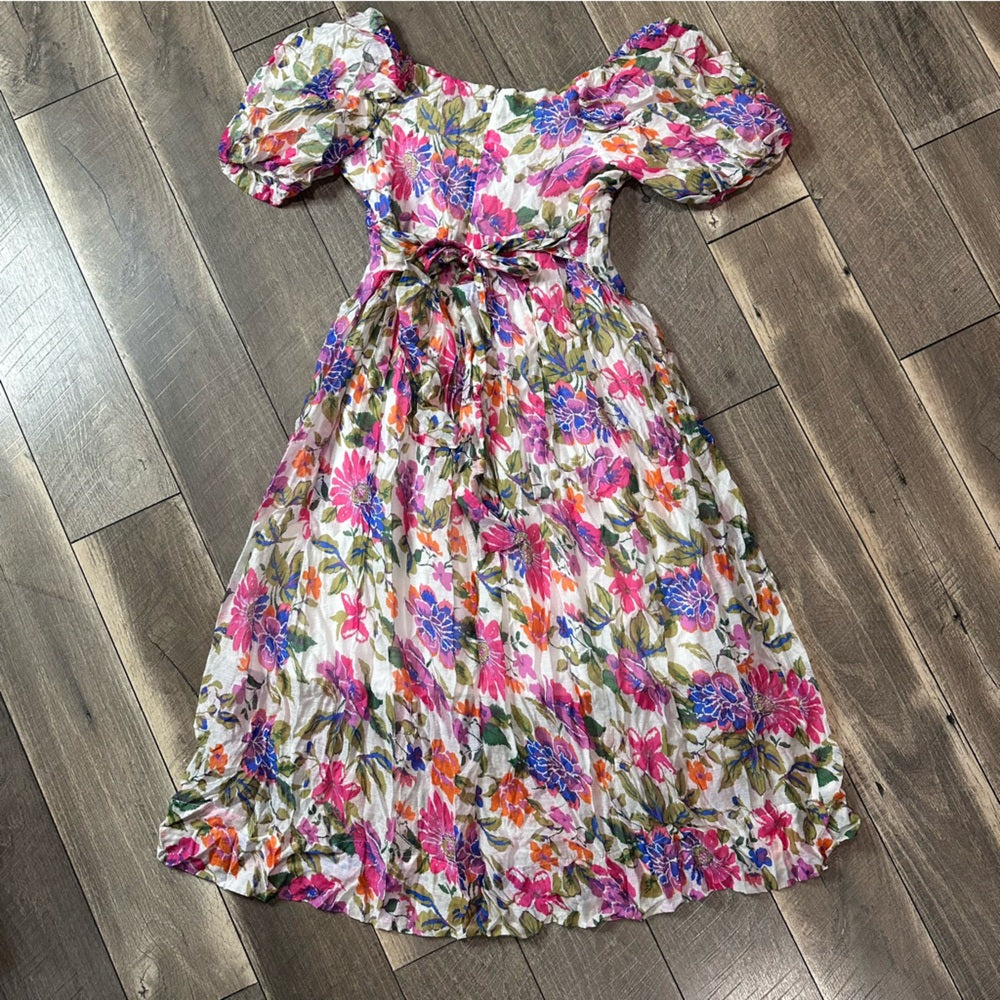 Pinch Floral Puff Sleeve Midi Dress