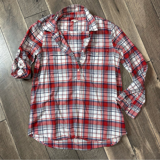 Gap Plaid 1/2 Button Pullover Top