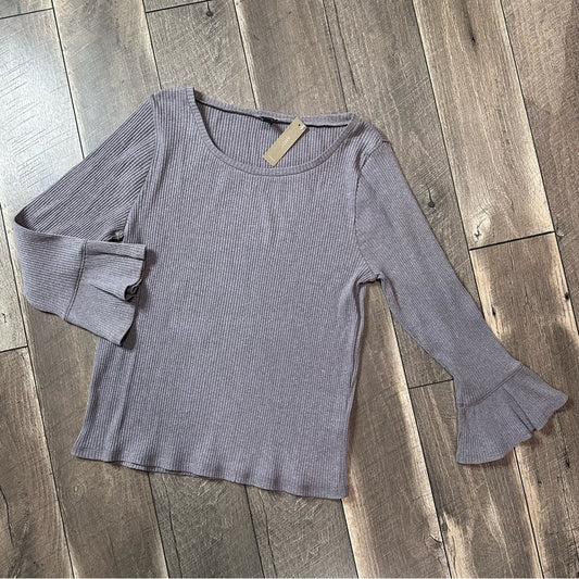 J. Crew Grey Ribbed Bell Sleeve Top