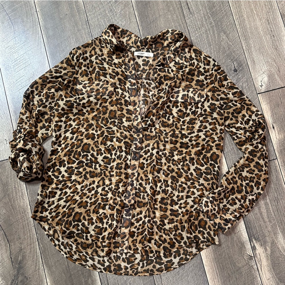 Old Navy Sheer Leopard Button Down
