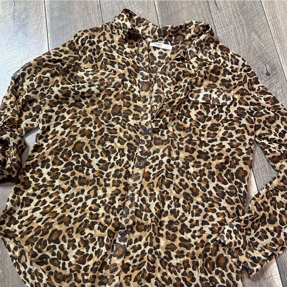 Old Navy Sheer Leopard Button Down