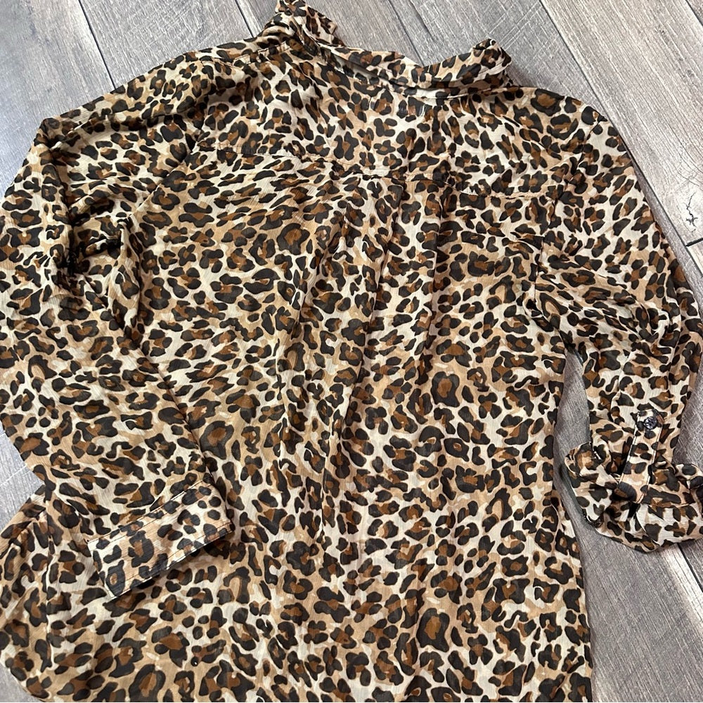Old Navy Sheer Leopard Button Down