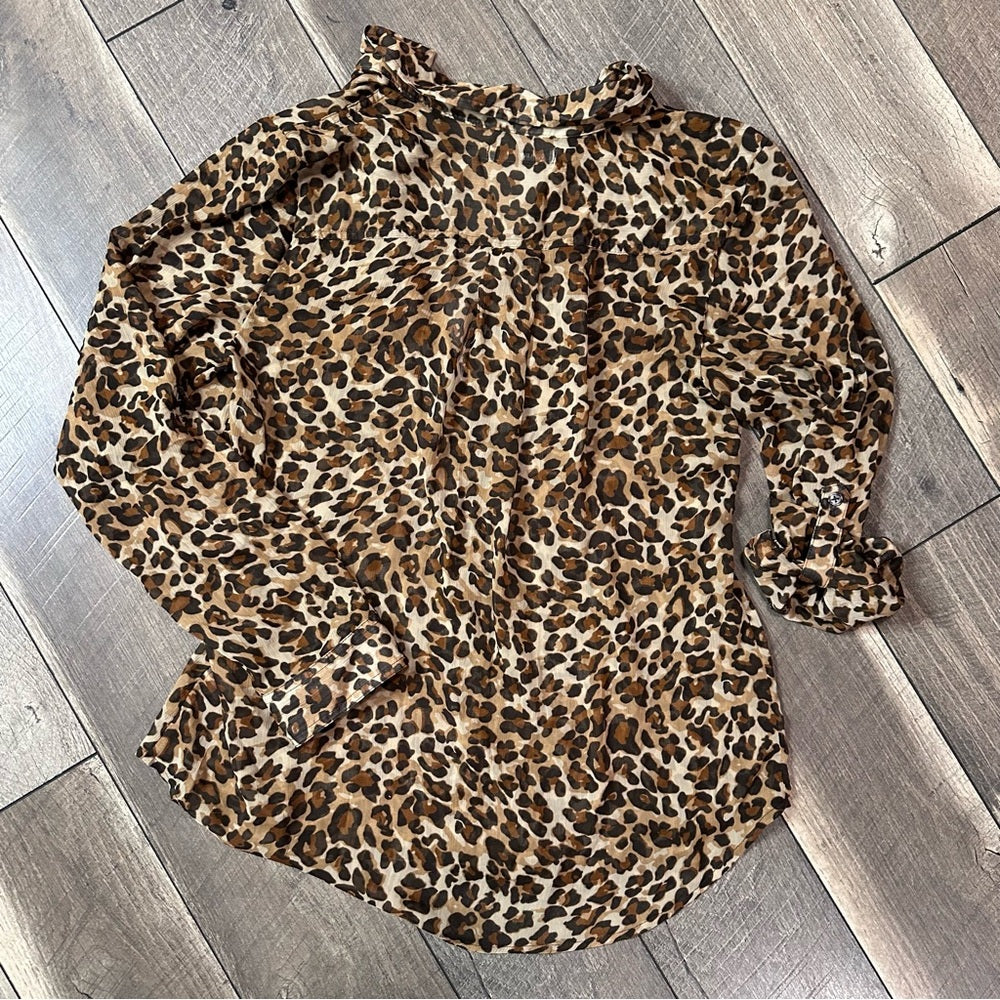 Old Navy Sheer Leopard Button Down