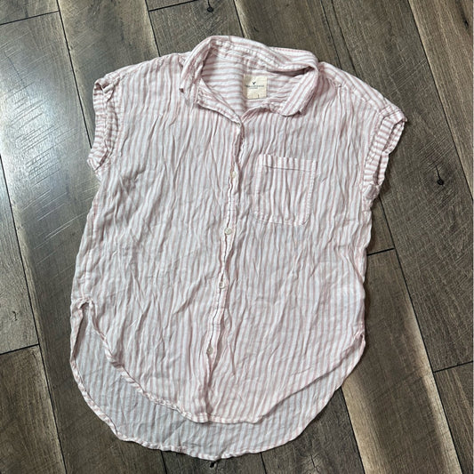 American Eagle Baby Pink Striped Button Down