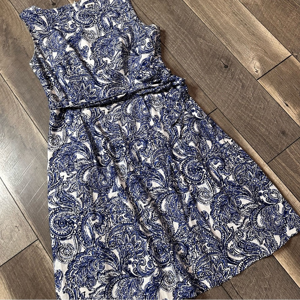 Anne Klein Linen Blend Tie Waist Sleeveless Dress