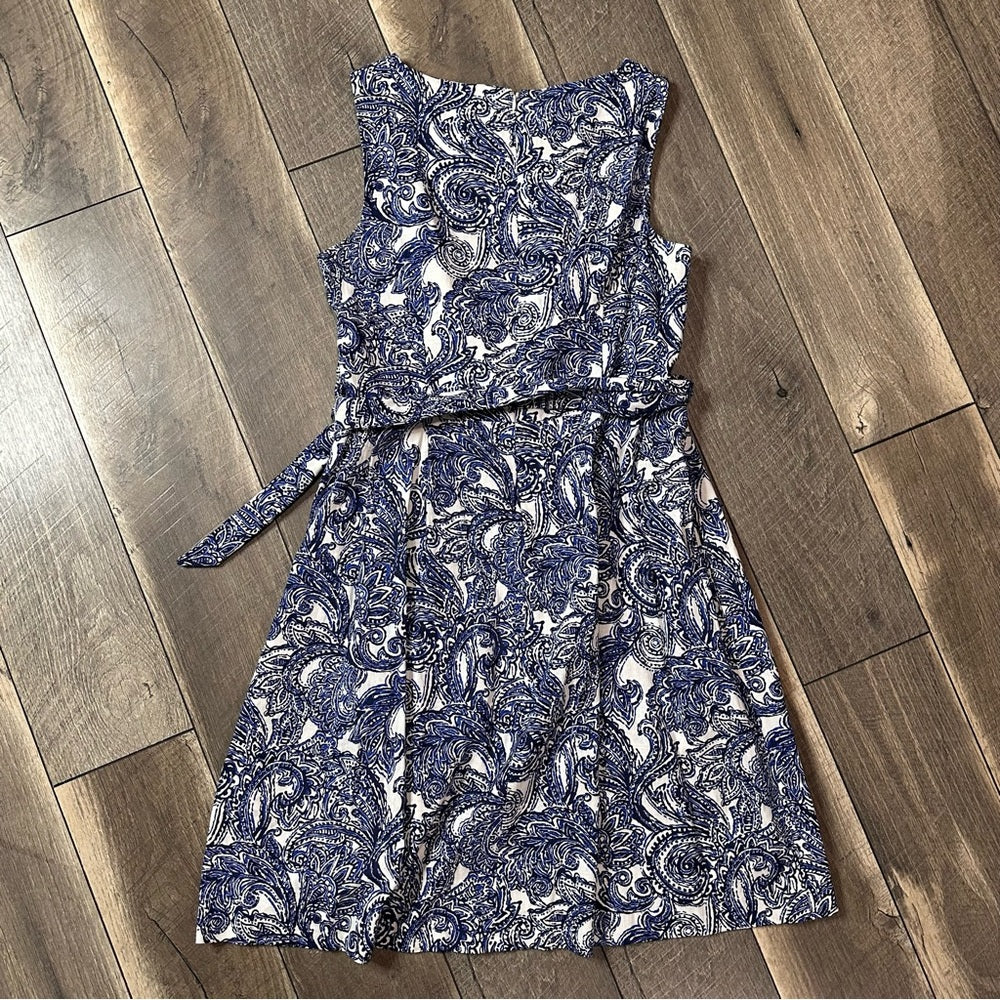 Anne Klein Linen Blend Tie Waist Sleeveless Dress