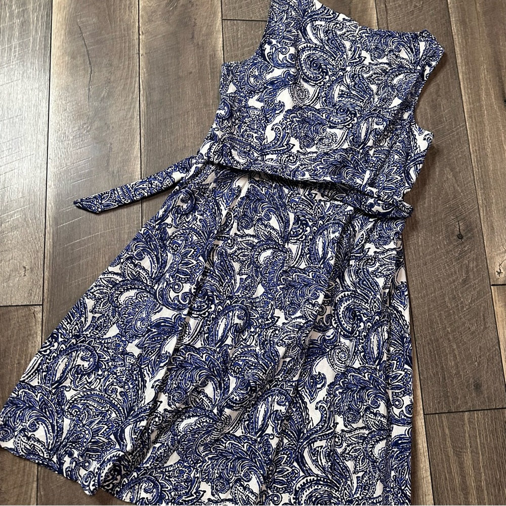 Anne Klein Linen Blend Tie Waist Sleeveless Dress