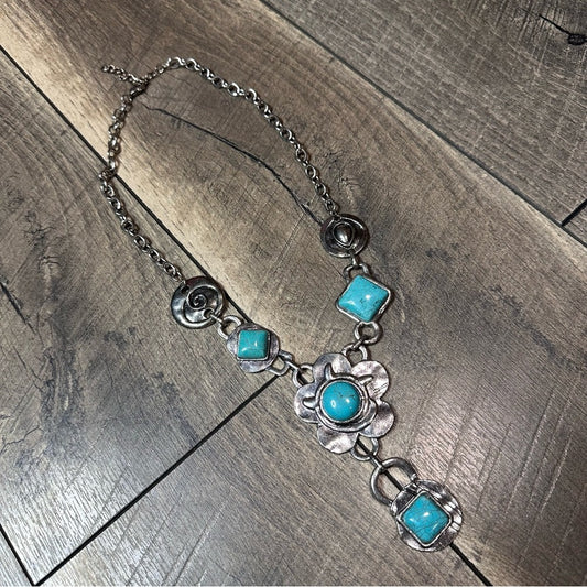 Boho Silver-toned Turquoise Necklace