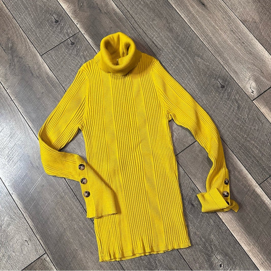 Anthropologie Moth Mustard Ribbed Turtleneck Sweater