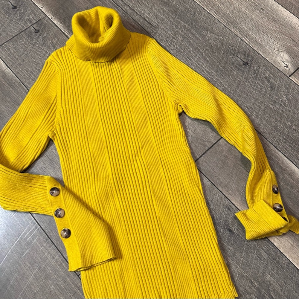 Anthropologie Moth Mustard Ribbed Turtleneck Sweater