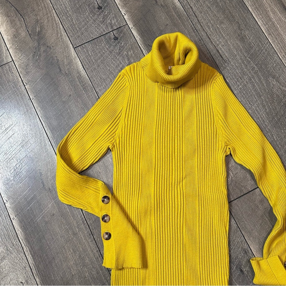 Anthropologie Moth Mustard Ribbed Turtleneck Sweater