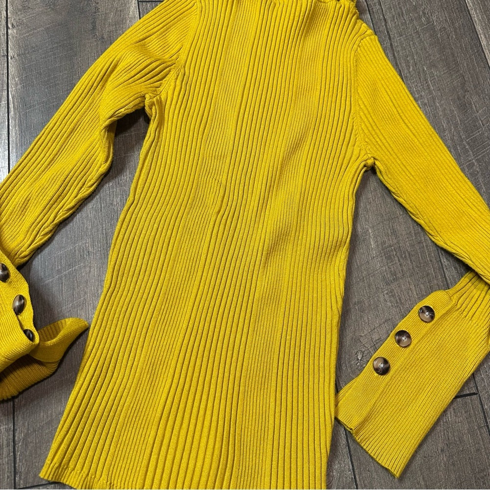 Anthropologie Moth Mustard Ribbed Turtleneck Sweater