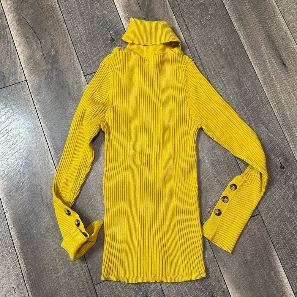 Anthropologie Moth Mustard Ribbed Turtleneck Sweater