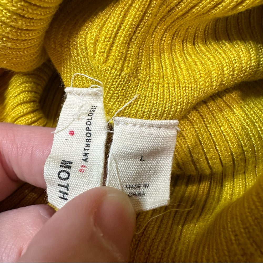 Anthropologie Moth Mustard Ribbed Turtleneck Sweater